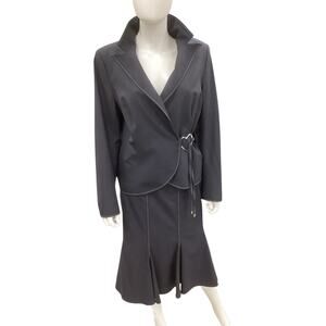 Escada 2 Piece Set Blazer & Skirt Women’s SZ 12 Cotton Blend Heart Closure Navy